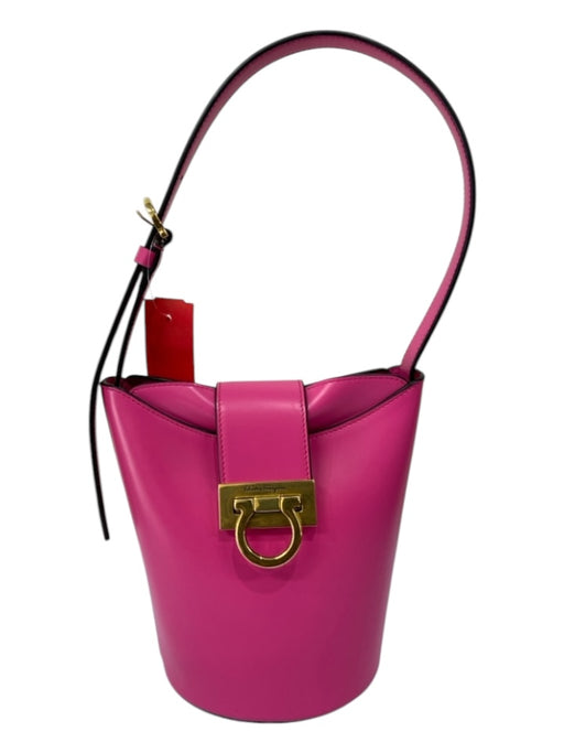 Salvatore Ferragamo Pink Leather One Handle Gold Hardware Bucket Bag Pink / S