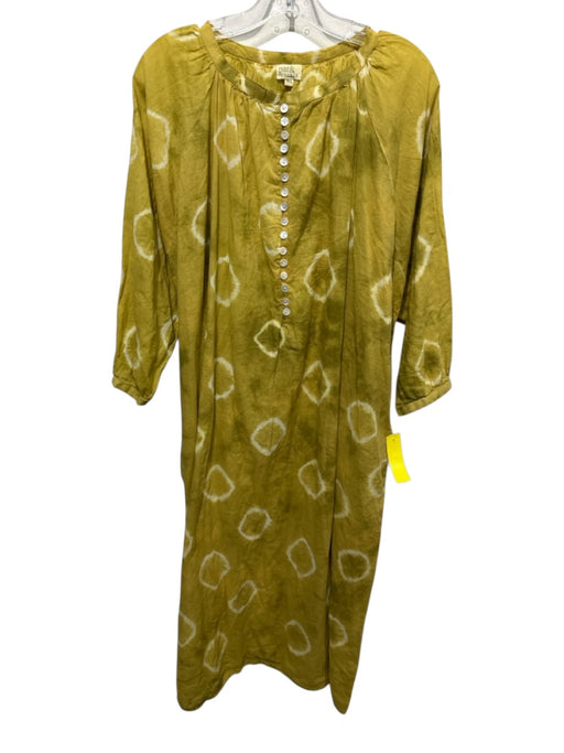 Par & Escala Size M/L Mustard Yellow Cotton Tie Dye Circles Button Detail Dress Mustard Yellow / M/L