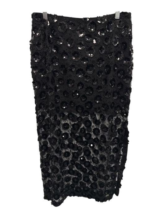 English Factory Size M Black Polyester Blend Floral Beaded & Sequined Midi Skirt Black / M