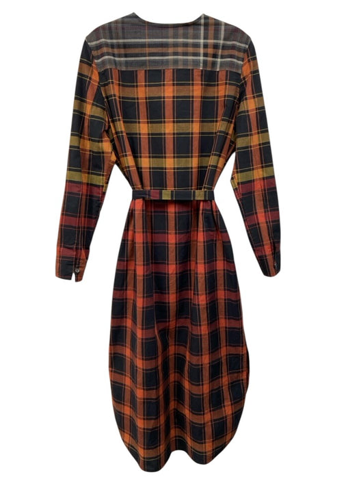 Billy Reid Size S Black, Orange & Yellow Cotton Plaid Zip Front Dress Black, Orange & Yellow / S