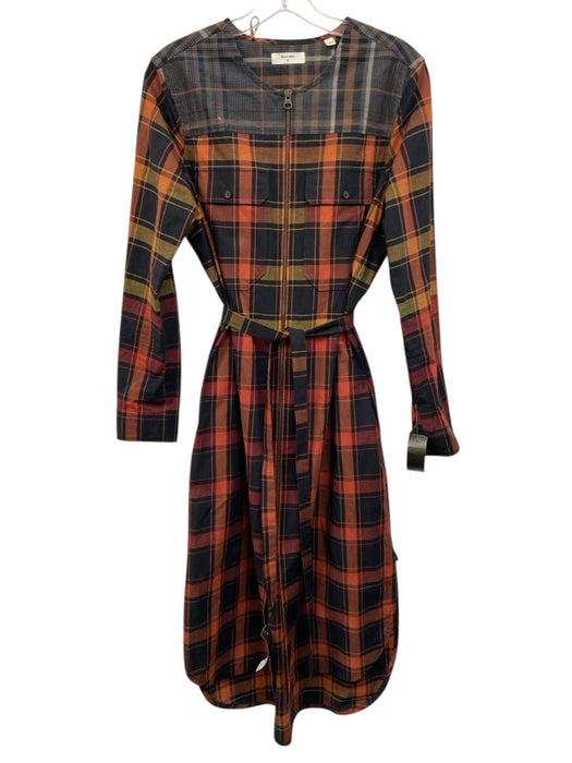 Billy Reid Size S Black, Orange & Yellow Cotton Plaid Zip Front Dress Black, Orange & Yellow / S
