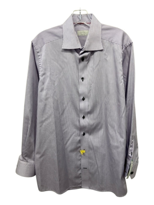 Eton Size 15.75 White & Purple Cotton Grid Button up Men's Long Sleeve Shirt 15.75