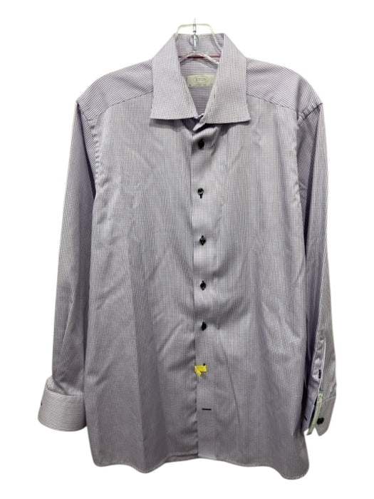 Eton Size 15.75 White & Purple Cotton Grid Button up Men's Long Sleeve Shirt 15.75