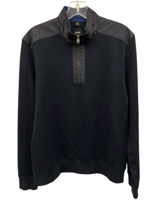 Boss Size M Navy Cotton Blend Solid Quarter Zip Sweatshirt Long Sleeve Shirt Navy / M