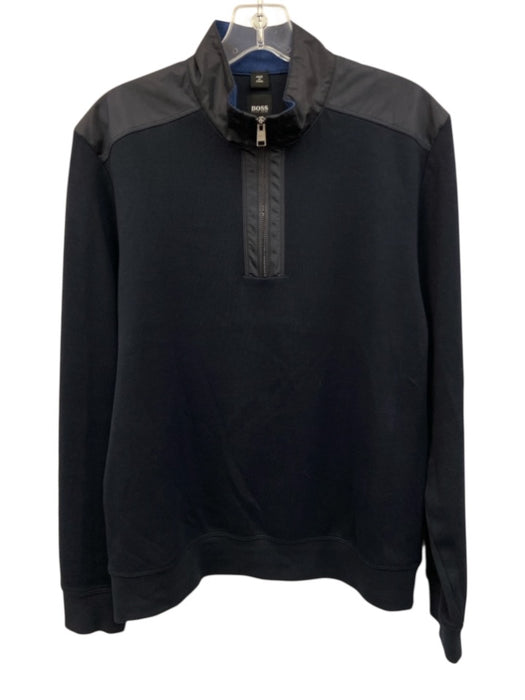 Boss Size M Navy Cotton Blend Solid Quarter Zip Sweatshirt Long Sleeve Shirt Navy / M