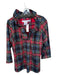 Gretchen Scott Size L Red & Navy Cotton Long Sleeve Plaid Ruffle collar Top Red & Navy / L