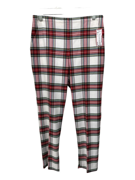 Trina Turk Size 4 Cream, Red & Multi Polyester Blend Side Zip Plaid Pants Cream, Red & Multi / 4