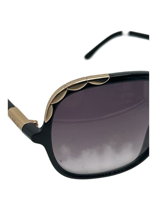 Chloe Black & Gold Acetate Gradient Rounded Square Gold Detail Sunglasses Black & Gold
