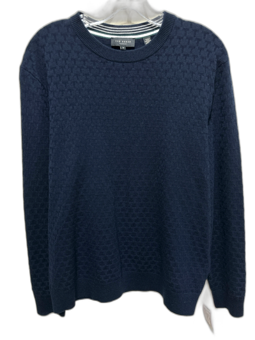 Ted Baker Size 3 Navy Wool Blend Micro Crew Men's Sweater Navy / 3