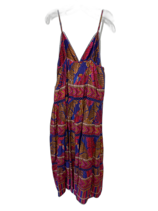 Farm Rio Size M Purple, Pink, Orange Cotton Sleeve Cut Outs Mosaic Tiered Dress Purple, Pink, Orange / M