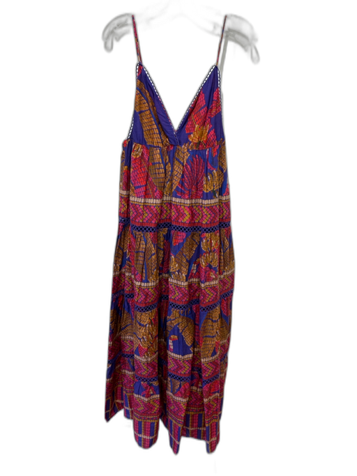 Farm Rio Size M Purple, Pink, Orange Cotton Sleeve Cut Outs Mosaic Tiered Dress Purple, Pink, Orange / M