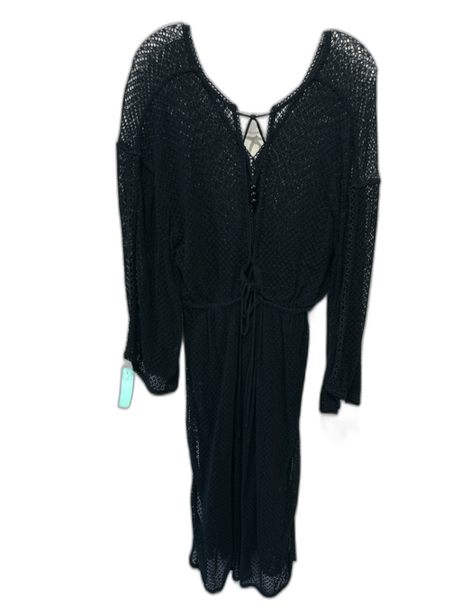By Anthropologie Size S Black Cotton Long Sleeve Loose Knit V Neck Dress Black / S