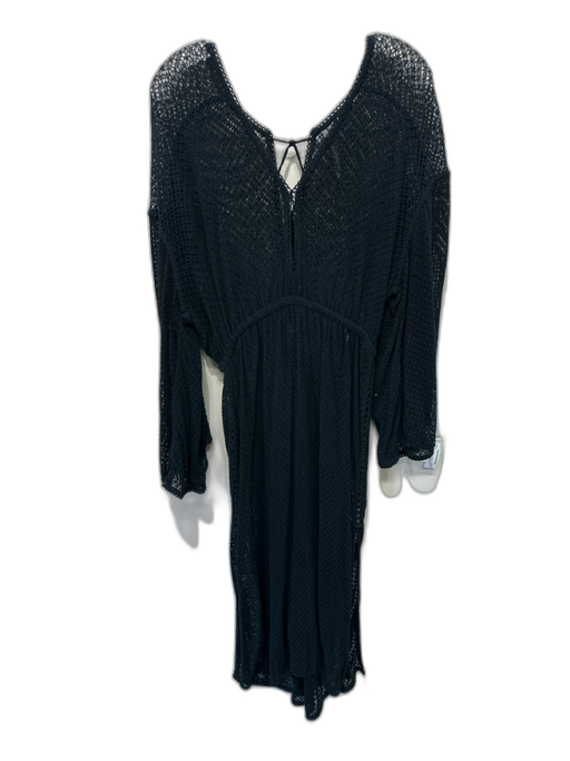 By Anthropologie Size S Black Cotton Long Sleeve Loose Knit V Neck Dress Black / S