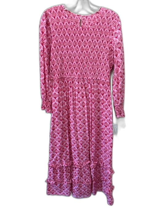 Tuckernuck Size M Pink & Red Cotton Puff 1/2 Sleeve Floral Print Midi Dress Pink & Red / M