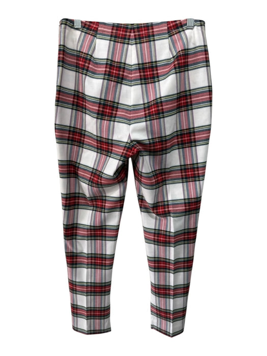 Trina Turk Size 4 Cream, Red & Multi Polyester Blend Side Zip Plaid Pants Cream, Red & Multi / 4