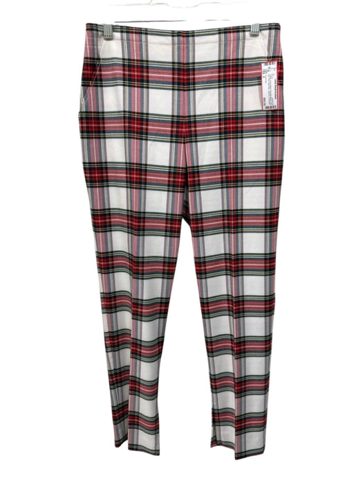 Trina Turk Size 4 Cream, Red & Multi Polyester Blend Side Zip Plaid Pants Cream, Red & Multi / 4