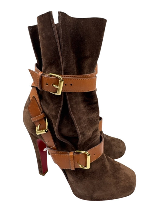 Christian Louboutin Shoe Size 39 Brown & Tan Suede leather Wrap Around Boots Brown & Tan / 39