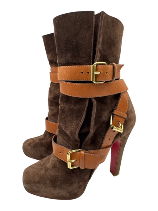 Christian Louboutin Shoe Size 39 Brown & Tan Suede leather Wrap Around Boots Brown & Tan / 39