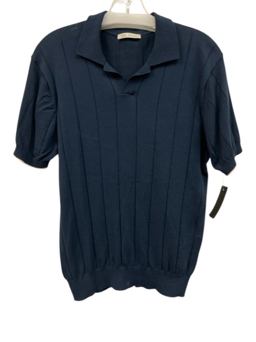Paul Taylor Size M Blue Cotton Blend Ribbed Polo Knit Men's Short Sleeve Blue / M