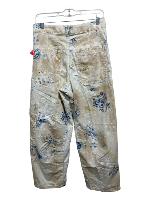 Pilcro Size 28 Cream & Blue Cotton Paisley Print Barrel Pants Cream & Blue / 28