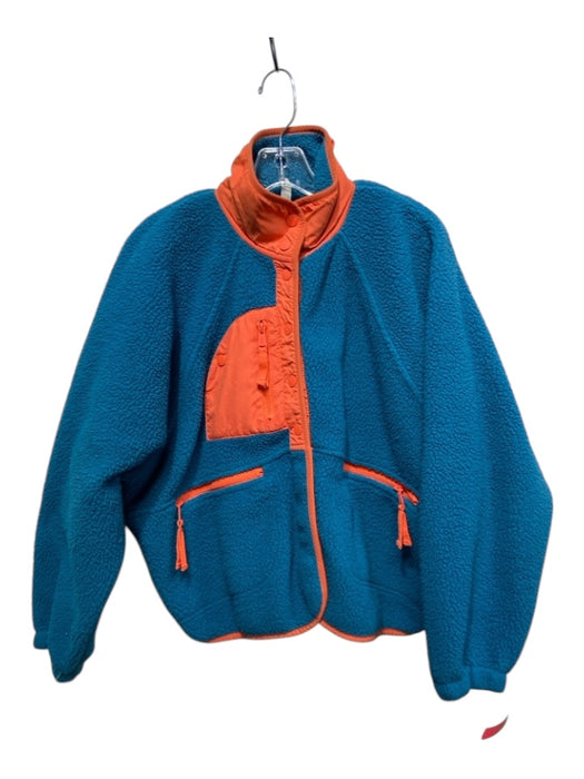 FP Movement Size S Teal & Orange Polyester Fleece Zip Detail Button Front Jacket Teal & Orange / S