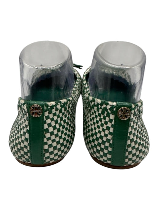 Tory Burch Shoe Size 11 Green & White Leather Bow Tie Checkered loafer Flats Green & White / 11