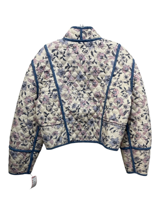 MNG Size M Cream & Blue Cotton Quilted Floral Reversible Jacket Cream & Blue / M