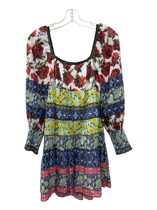 Alice + Olivia Size S/P Blue, Red, Yellow, Blue, Black Cotton & Silk Dress Blue, Red, Yellow, Blue, Black / S/P