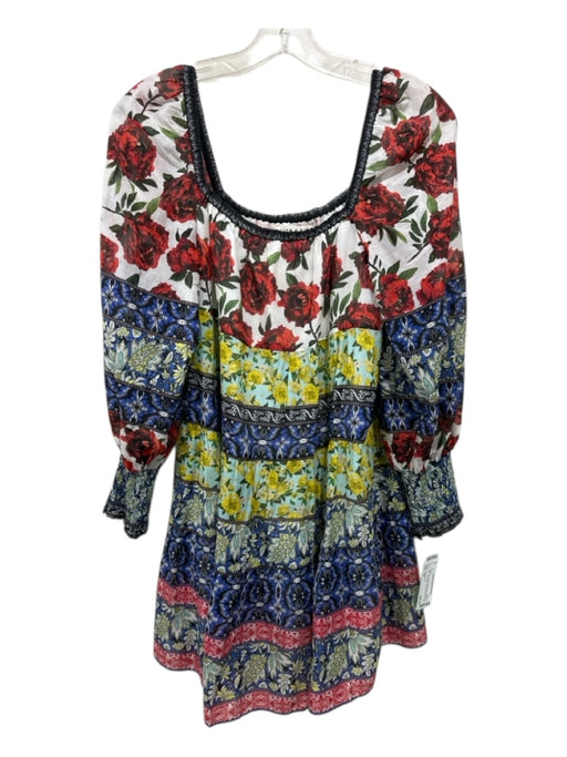 Alice + Olivia Size S/P Blue, Red, Yellow, Blue, Black Cotton & Silk Dress Blue, Red, Yellow, Blue, Black / S/P