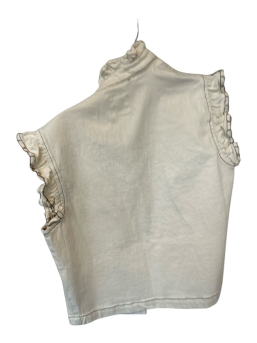 Seventy + Mochi Size 2 Cream & Brown Cotton Blend Ruffle Short Sleeve Denim Top Cream & Brown / 2