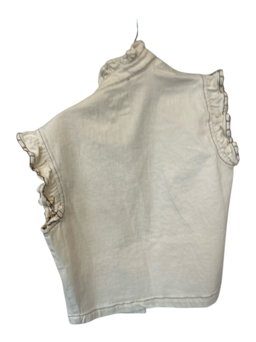 Seventy + Mochi Size 2 Cream & Brown Cotton Blend Ruffle Short Sleeve Denim Top Cream & Brown / 2
