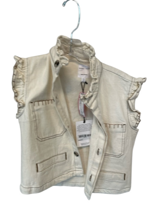 Seventy + Mochi Size 2 Cream & Brown Cotton Blend Ruffle Short Sleeve Denim Top Cream & Brown / 2