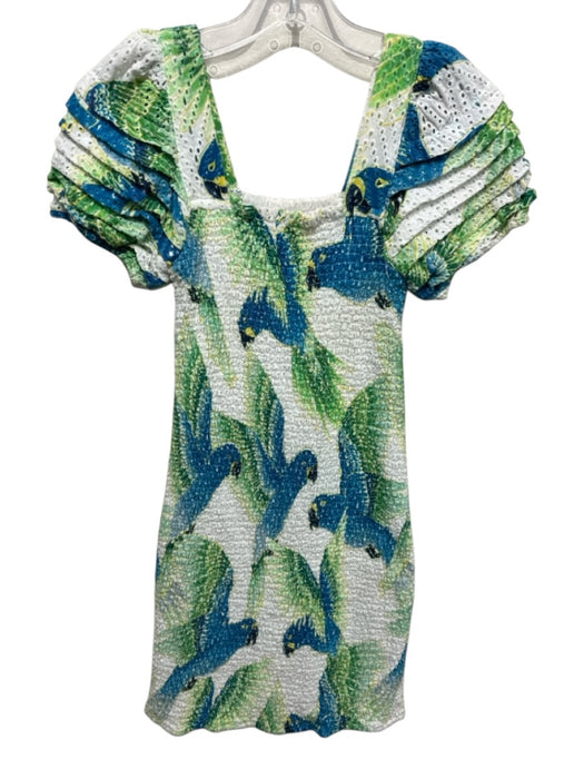 Farm Rio Size XS White & Multi Viscose Smocked Square Neck Dress White & Multi / XS
