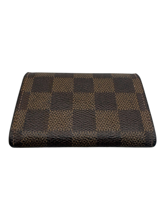 Louis Vuitton Brown Leather Snap Buttons Checkered Cardholder Wallets Brown