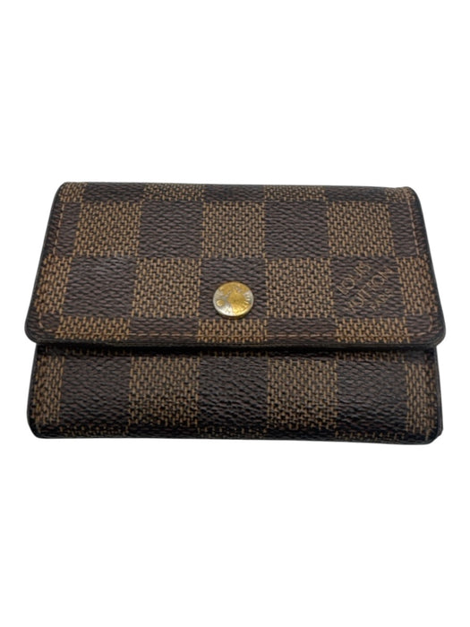 Louis Vuitton Brown Leather Snap Buttons Checkered Cardholder Wallets Brown