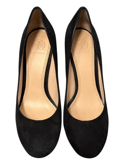 Tory Burch Shoe Size 8 Black Suede Gold Heel Wedge Round Toe Slip On Shoes Black / 8