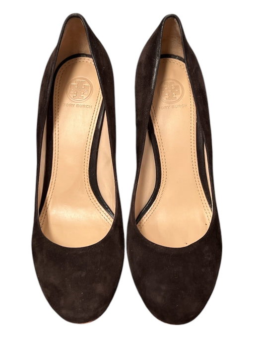 Tory Burch Shoe Size 8 Chocolate Suede Gold Heel Wedge Round Toe Slip On Shoes Chocolate / 8