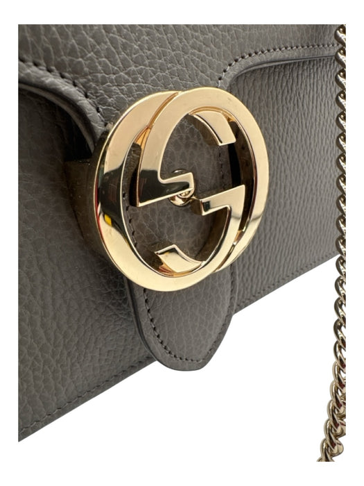 Gucci Gray Leather Pebbled Gold Hardware Flap Chain Bag Gray / Medium