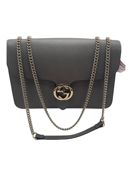 Gucci Gray Leather Pebbled Gold Hardware Flap Chain Bag Gray / Medium