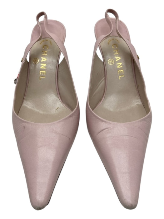 Chanel Shoe Size 38 Light Pink Leather Slingbacks Pointed Toe Kitten Heel Pumps Light Pink / 38