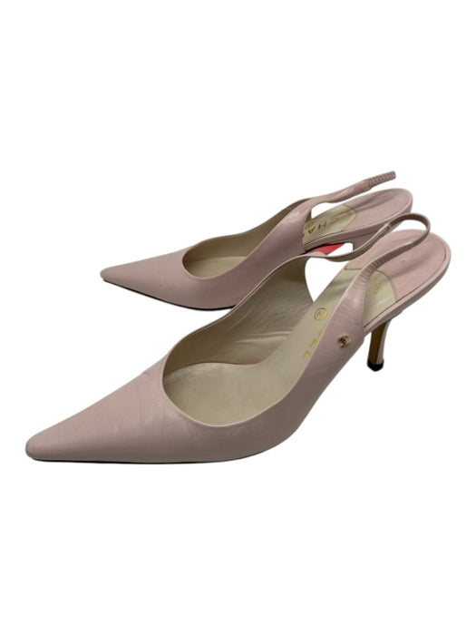 Chanel Shoe Size 38 Light Pink Leather Slingbacks Pointed Toe Kitten Heel Pumps Light Pink / 38