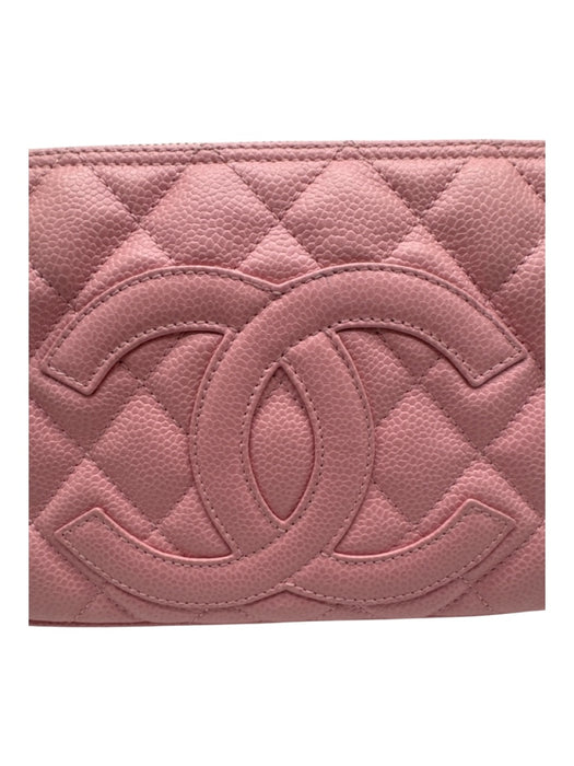 Chanel Light Pink Leather Quilted Goldtone Hardware Zip closure Bag Light Pink