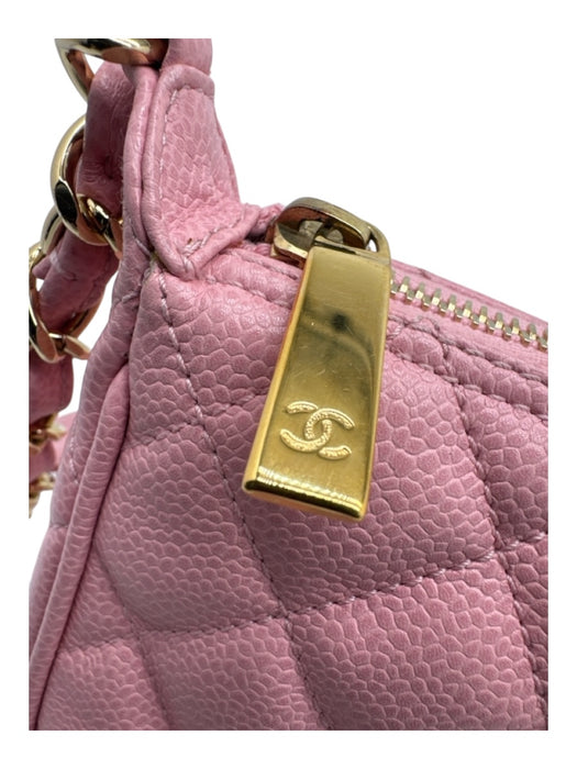 Chanel Light Pink Leather Quilted Goldtone Hardware Zip closure Bag Light Pink