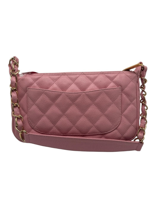 Chanel Light Pink Leather Quilted Goldtone Hardware Zip closure Bag Light Pink