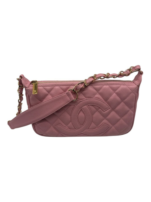 Chanel Light Pink Leather Quilted Goldtone Hardware Zip closure Bag Light Pink