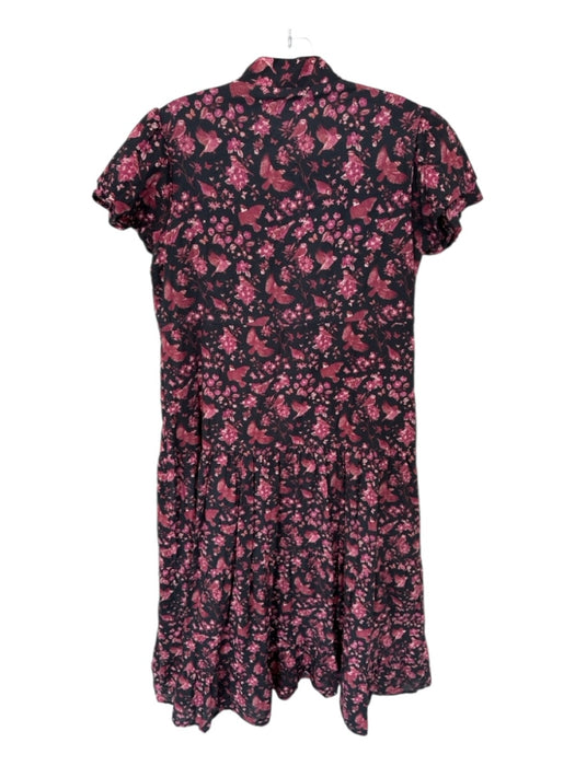 Victoria Dunn Size XS Black & Magenta Cotton Short Sleeve Birds Flowers Dress Black & Magenta / XS