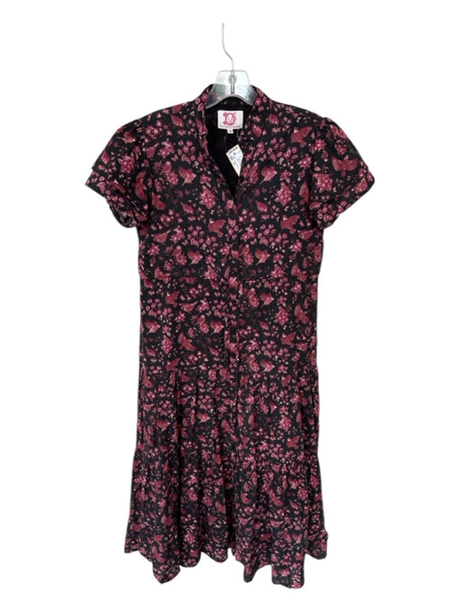 Victoria Dunn Size XS Black & Magenta Cotton Short Sleeve Birds Flowers Dress Black & Magenta / XS