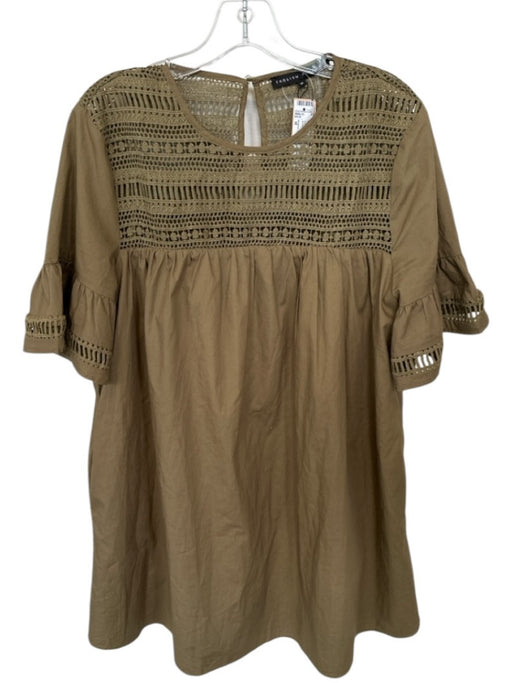 English Factory Size M Olive Green Cotton Short Sleeve Lace Detail Dress Olive Green / M