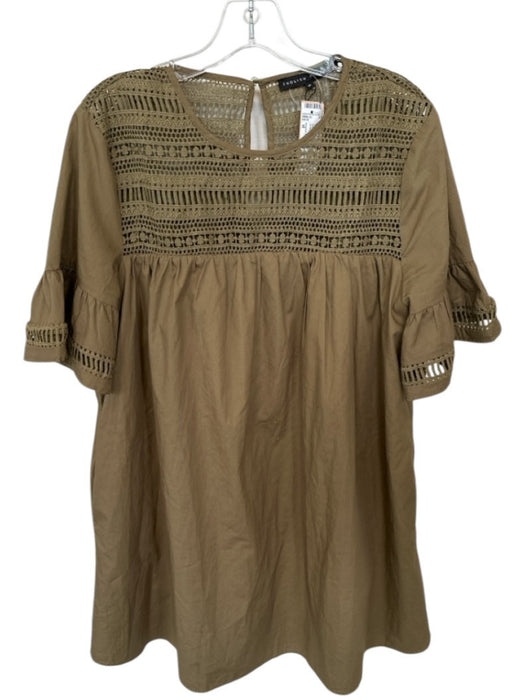 English Factory Size M Olive Green Cotton Short Sleeve Lace Detail Dress Olive Green / M