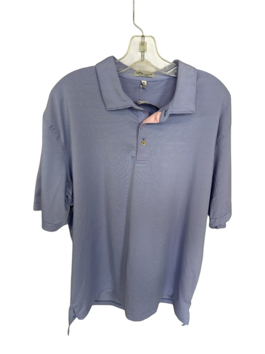 Peter Millar Size XL Blue & Pink Polyester Blend Half Button Collar Striped Polo Blue & Pink / XL